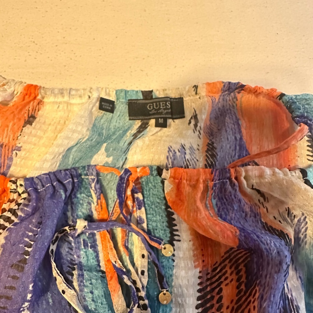Guess Sleeveless Off-Shoulder Blouse Blue and Orange - Picture 8 of 9